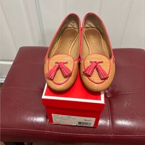 Coach Tan and Pink Leather Flats with Bow